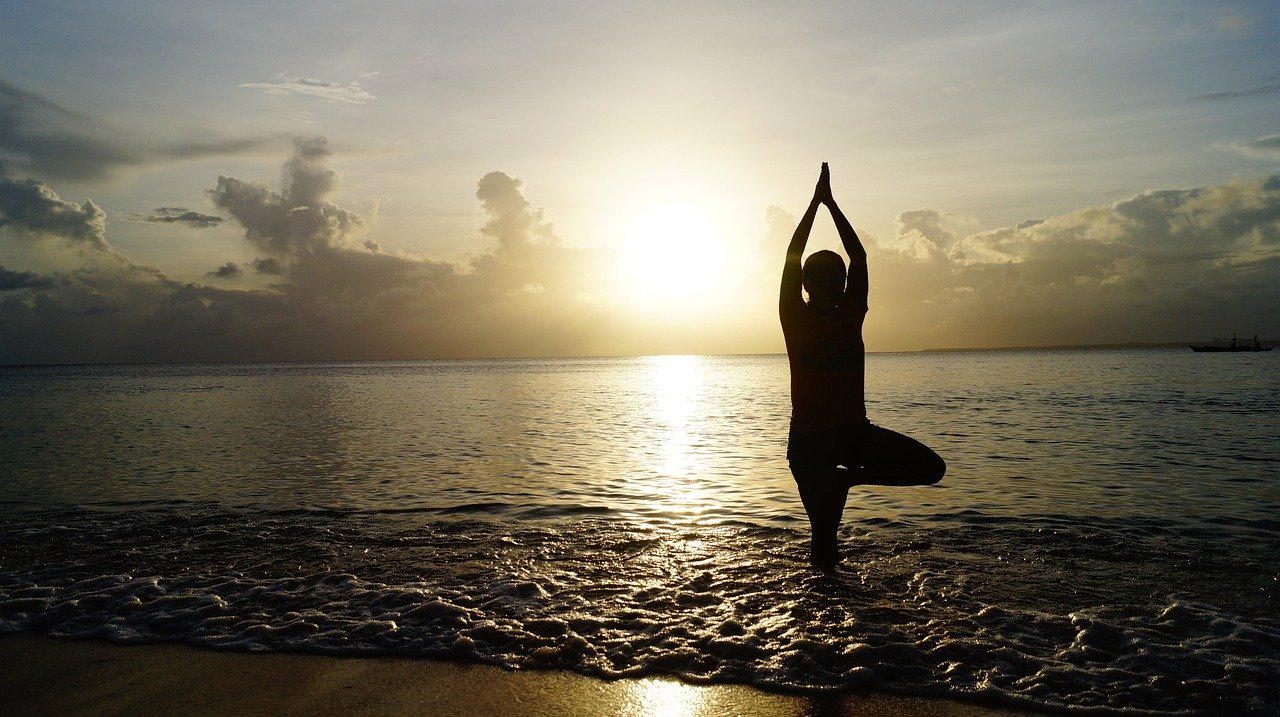Gallery beach, yoga, nature, sunset, silhouette, person, yoga pose, shore, seashore, sea, ocean, meditate, meditation, pose, balance, calm, tranquil