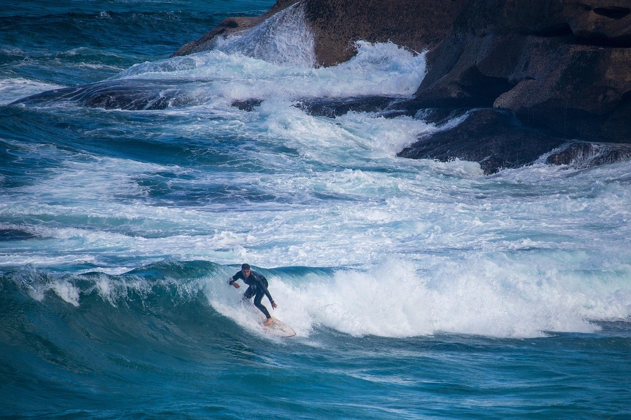Gallery surfing, waves, sport, surfer, man, action, watersports, riding, wave riding, nature, ocean, surf, seascape, motion, cliffs, crashing